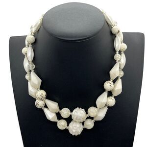 Vintage Necklace West Germany 2 Strand Creamy White Beaded Hook Close Choker